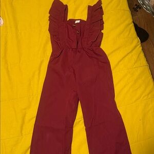 Chic Burgundy Ruffled Jumpsuit for girls